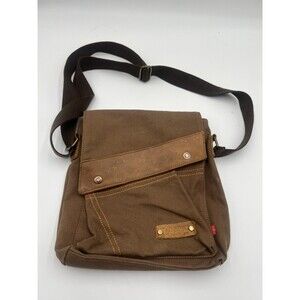 Augur Tan Canvas & Leather Crossbody Messenger Shoulder Bag Purse Unisex